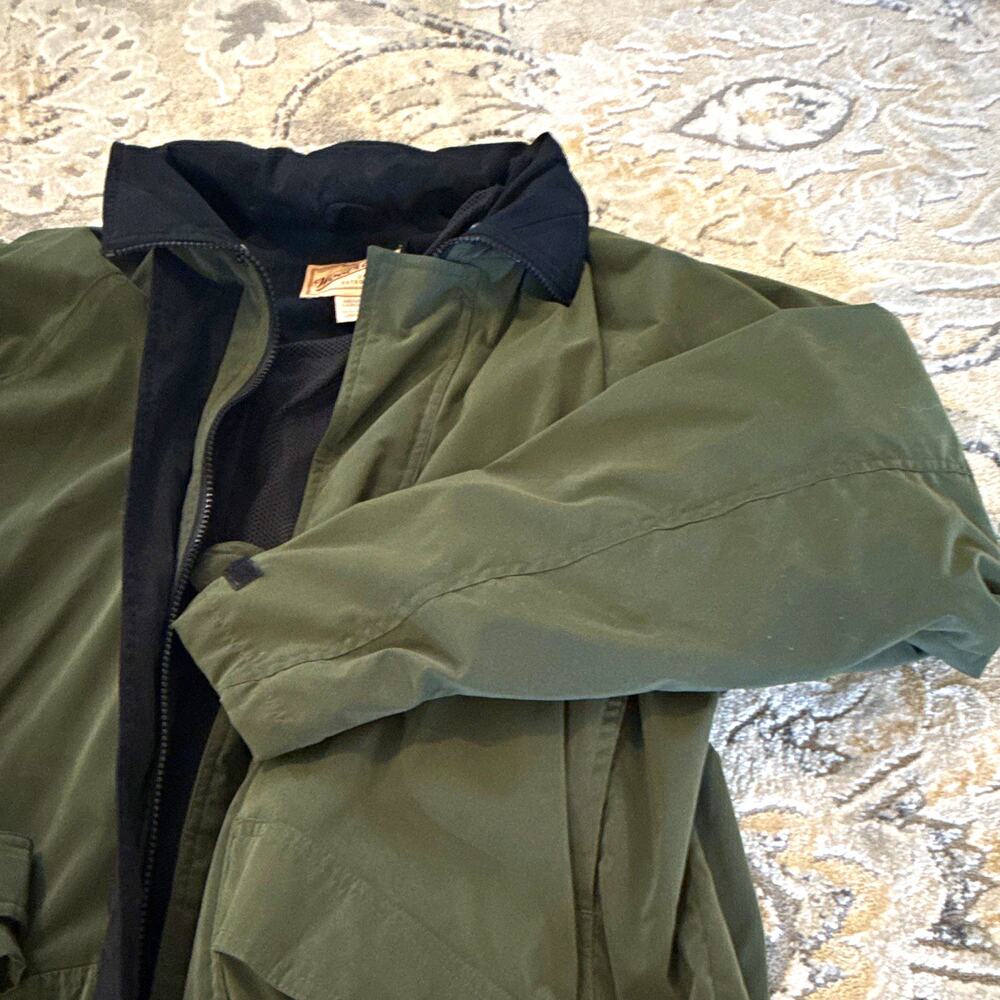 Woolrich Men's Green/Black Hooded Full Zip Jacket Polyester Pockets Size L